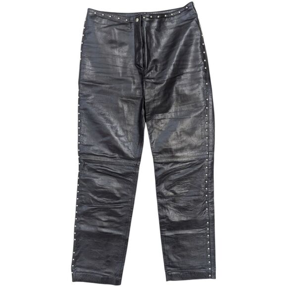 Carla Falleri Italy Women's US 10 Genuine Leather Black Studded Leather Pants - Picture 1 of 10